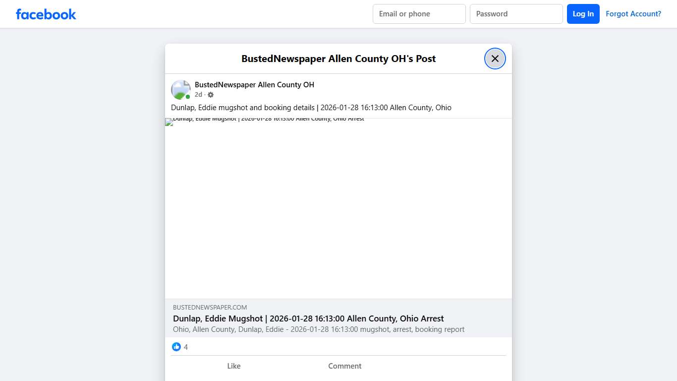 Dunlap, Eddie mugshot... - BustedNewspaper Allen County OH Facebook